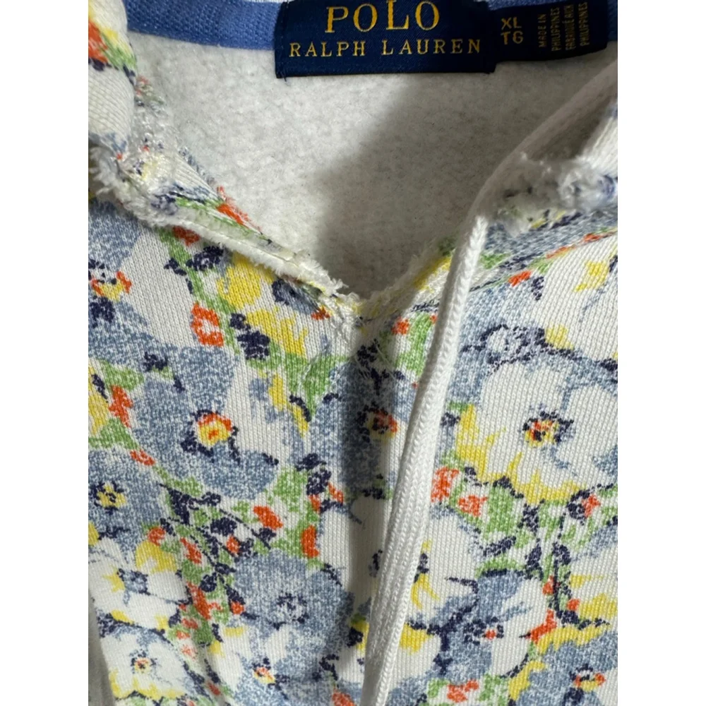 Women's Polo Ralph Lauren Floral Hoodie XL White Blue AOP - Picture 3 of 8